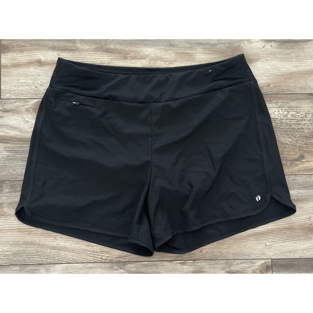 Hang Ten Womens Black Swim Shorts XL Pull On Board Shorts Zipper Pocket UPF 50+